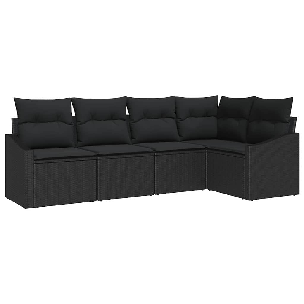 Set Divano da Giardino 5 pz Nero polyrattan