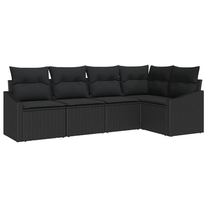 Set Divano da Giardino 5 pz Nero polyrattan