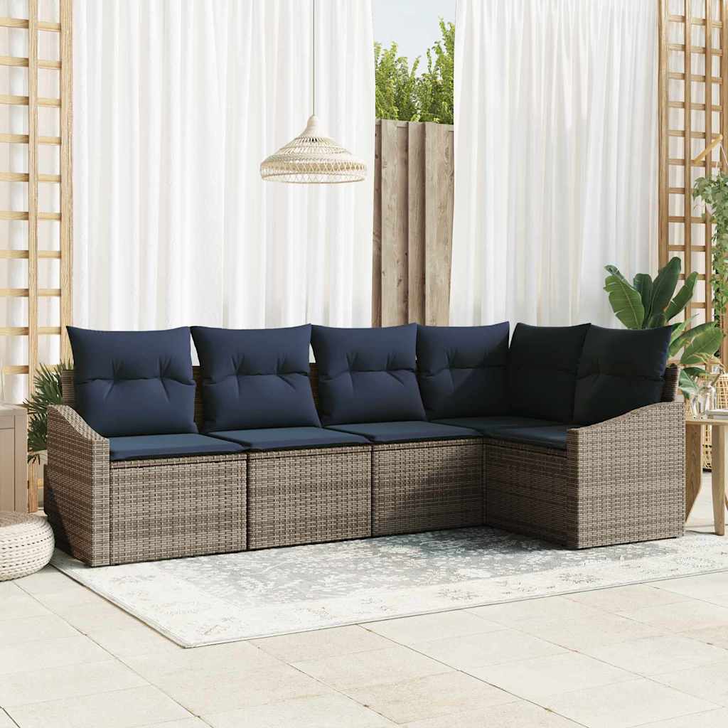 Set Divano da Giardino 5 pcs Grigio e Blu Navy polyrattan | homemem39