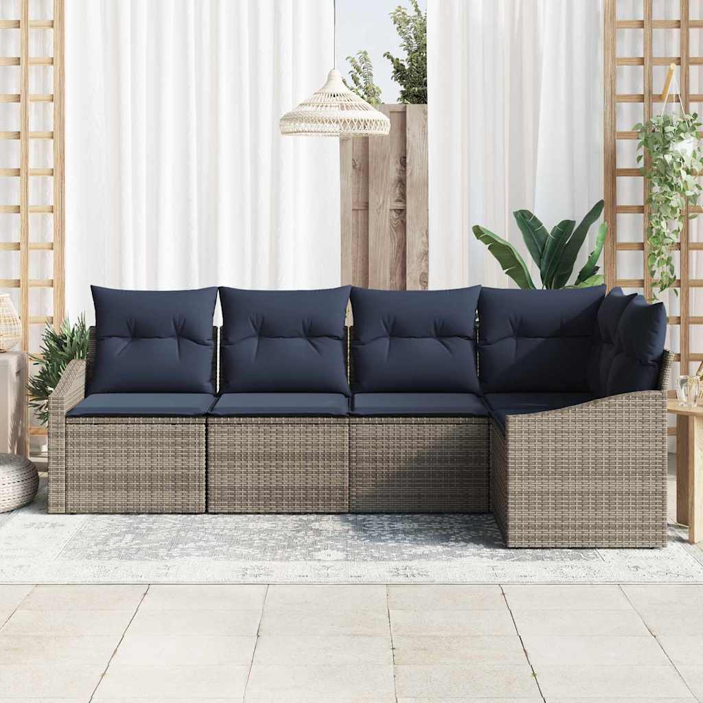Set Divano da Giardino 5 pcs Grigio e Blu Navy polyrattan | homemem39