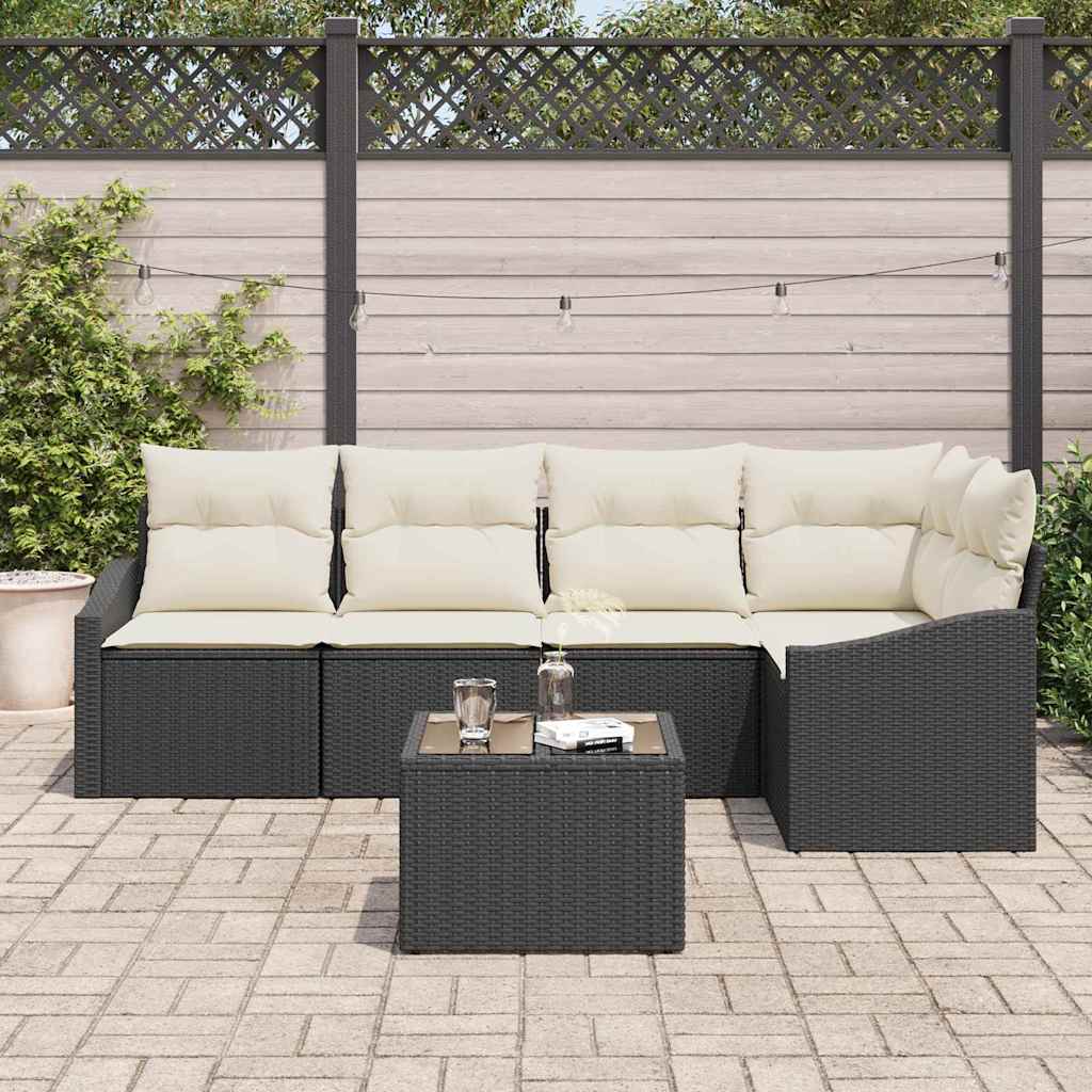 Set Divano da Giardino 6 pz Marrone e Crema polyrattan