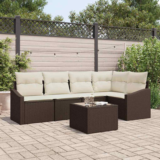 Set Divano da Giardino 6 pcs Marrone e Crema polyrattan