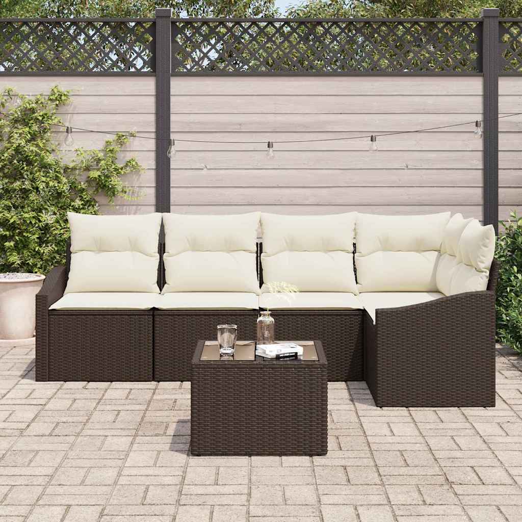 Set Divano da Giardino 6 pcs Marrone e Crema polyrattan | homemem39