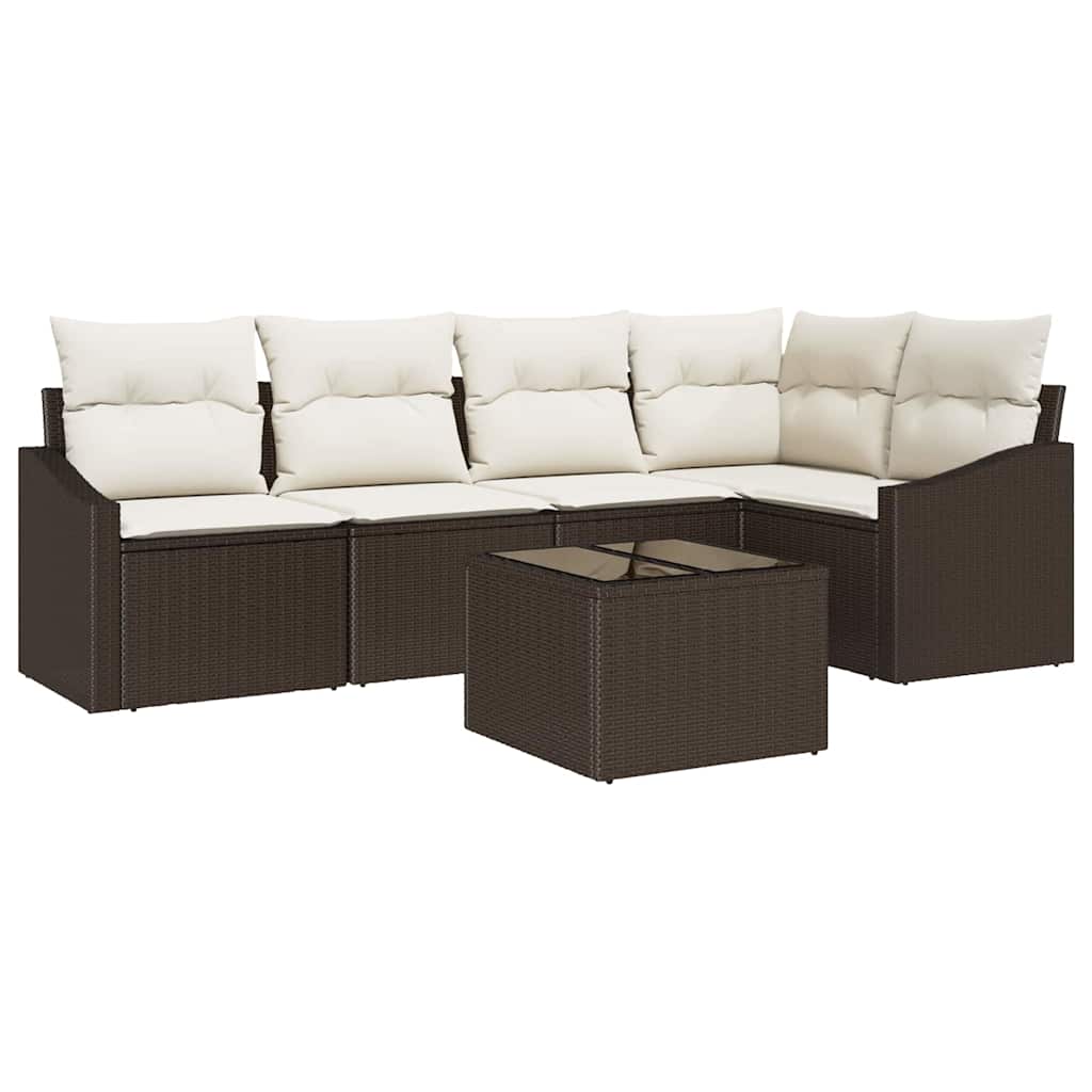 Set Divano da Giardino 6 pcs Marrone e Crema polyrattan | homemem39