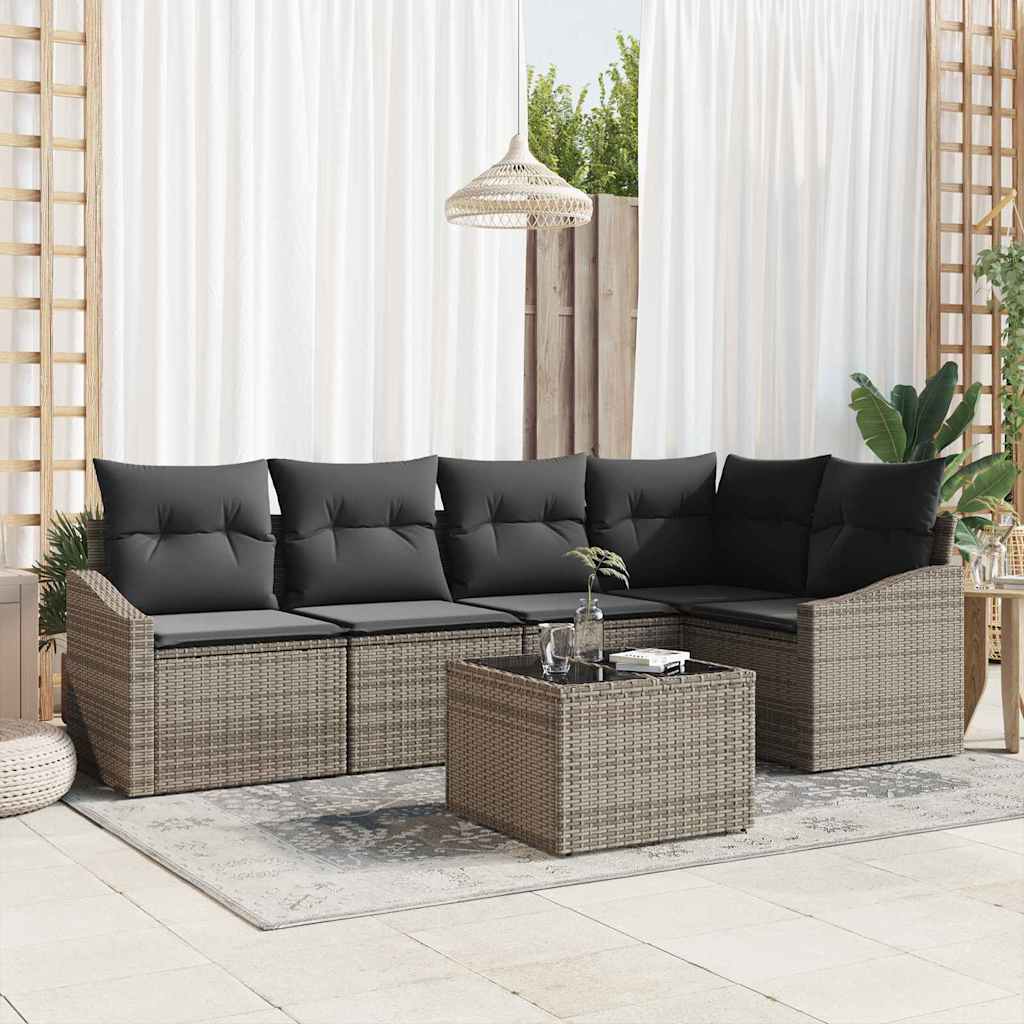 Set Divano da Giardino 6 pz Grigio chiaro polyrattan