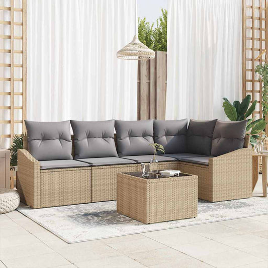 Set Divano da Giardino 6 pcs Beige e Grigio Chiaro polyrattan