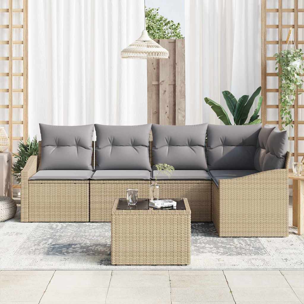 Set Divano da Giardino 6 pz Beige e Grigio Chiaro polyrattan