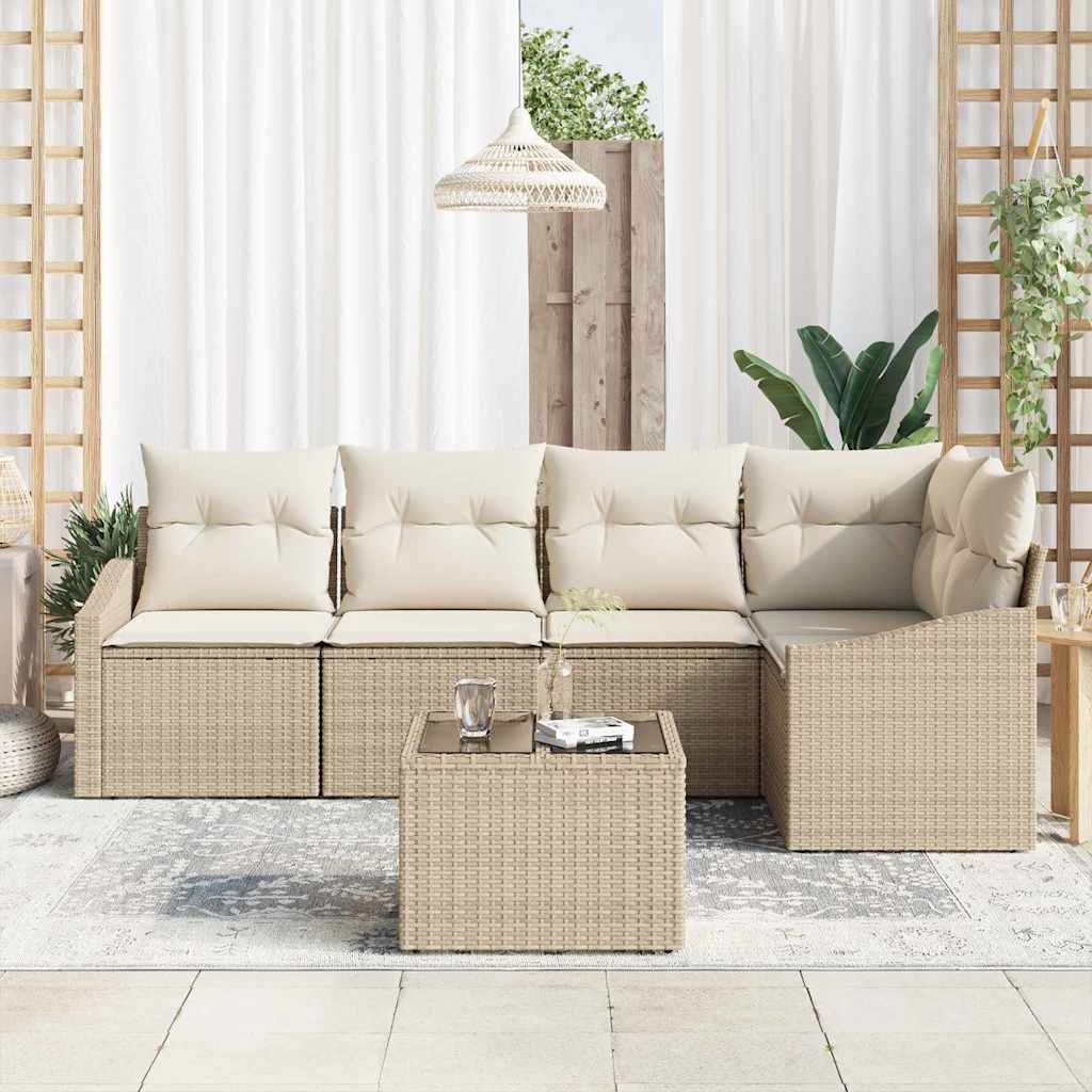 Set Divano da Giardino 6 pz Beige e Crema polyrattan