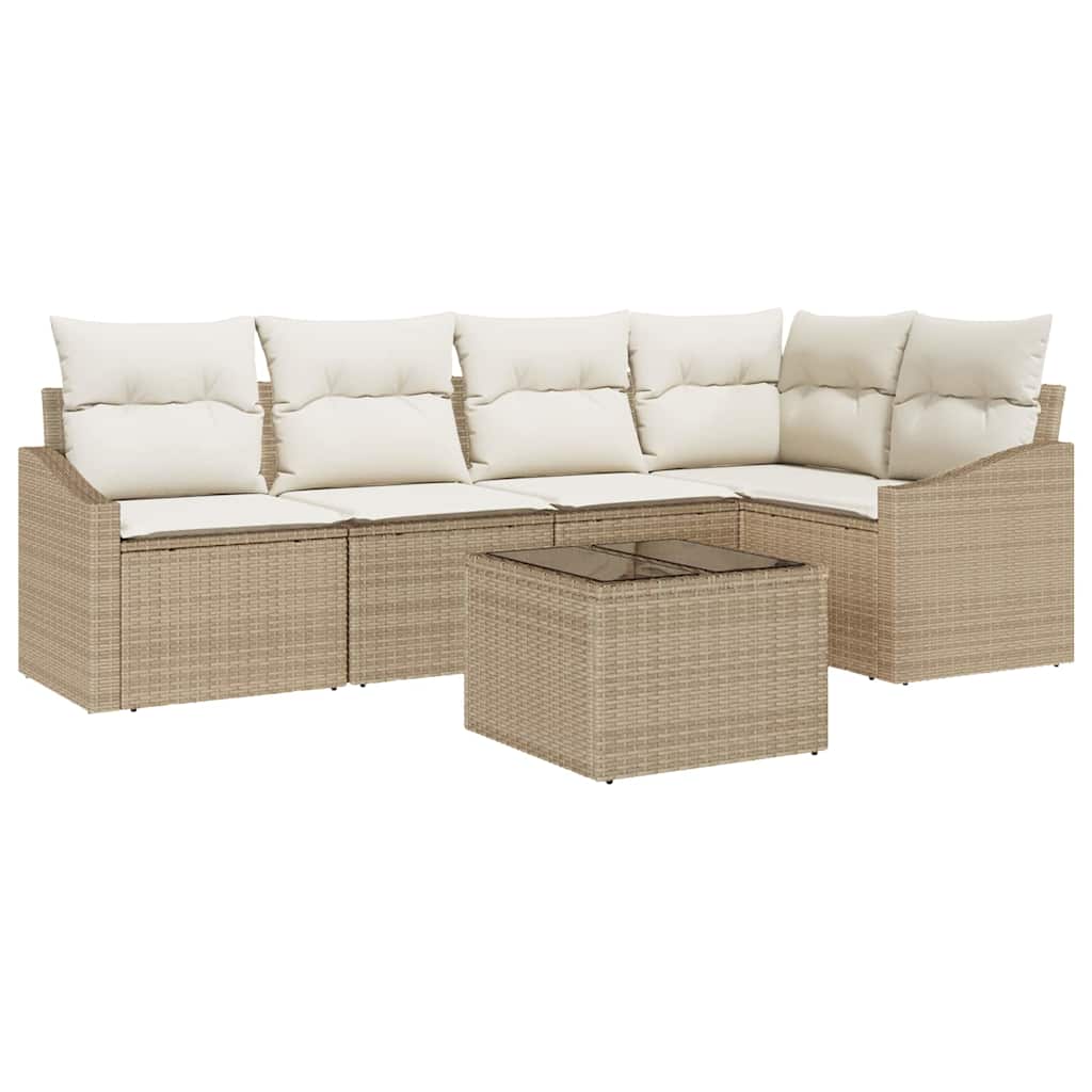 Set Divano da Giardino 6 pz Beige e Crema polyrattan
