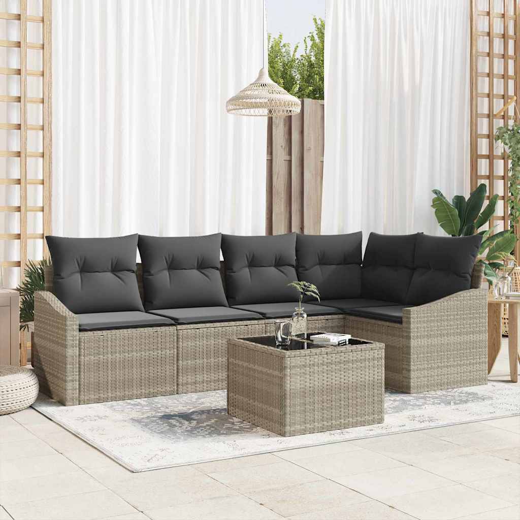 Set Divano da Giardino 6 pz Grigio chiaro polyrattan