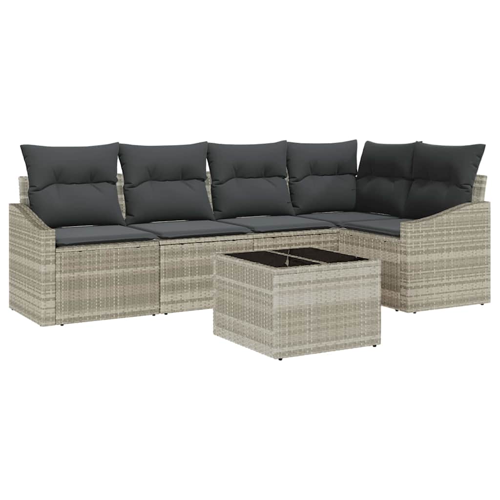 Set Divano da Giardino 6 pz Grigio chiaro polyrattan