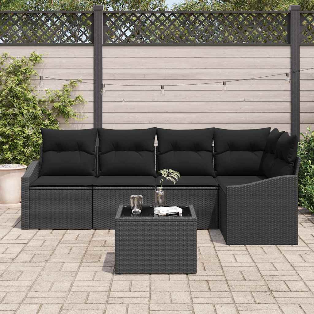 Set Divano da Giardino 6 pz Nero polyrattan