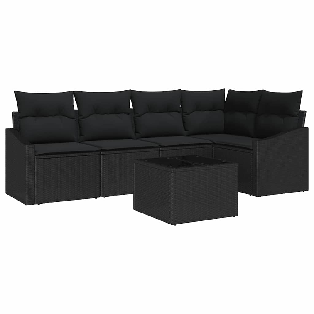 Set Divano da Giardino 6 pz Nero polyrattan