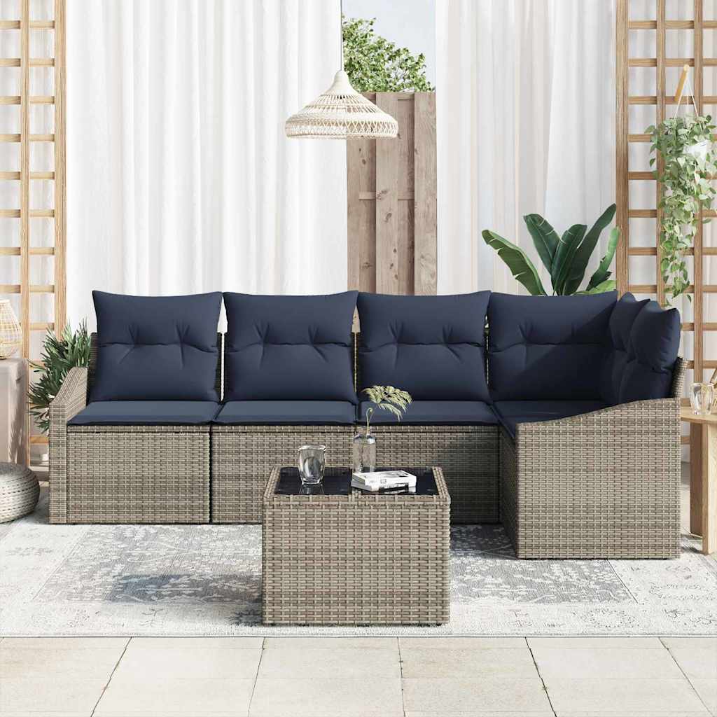 Set Divano da Giardino 6 pcs Grigio e Blu Navy polyrattan | homemem39