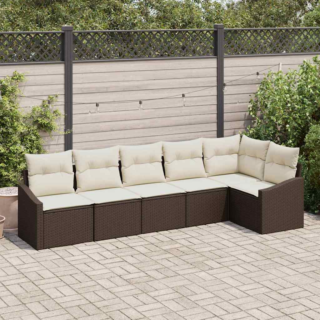 Set Divano da Giardino 6 pcs Marrone e bianco polyrattan | homemem39