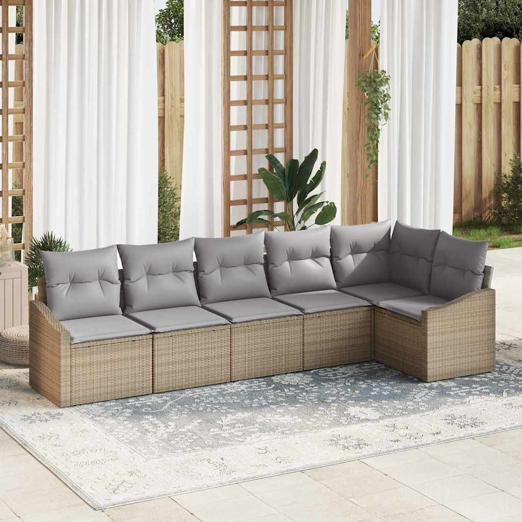 Set Divano da Giardino 6 pz Beige e Grigio Chiaro polyrattan