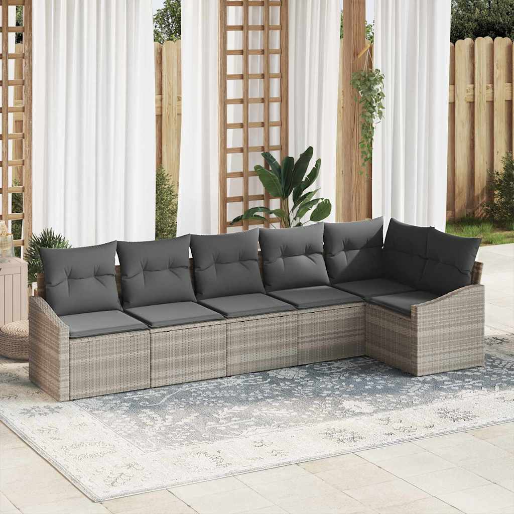 Set Divano da Giardino 6 pz Grigio chiaro polyrattan