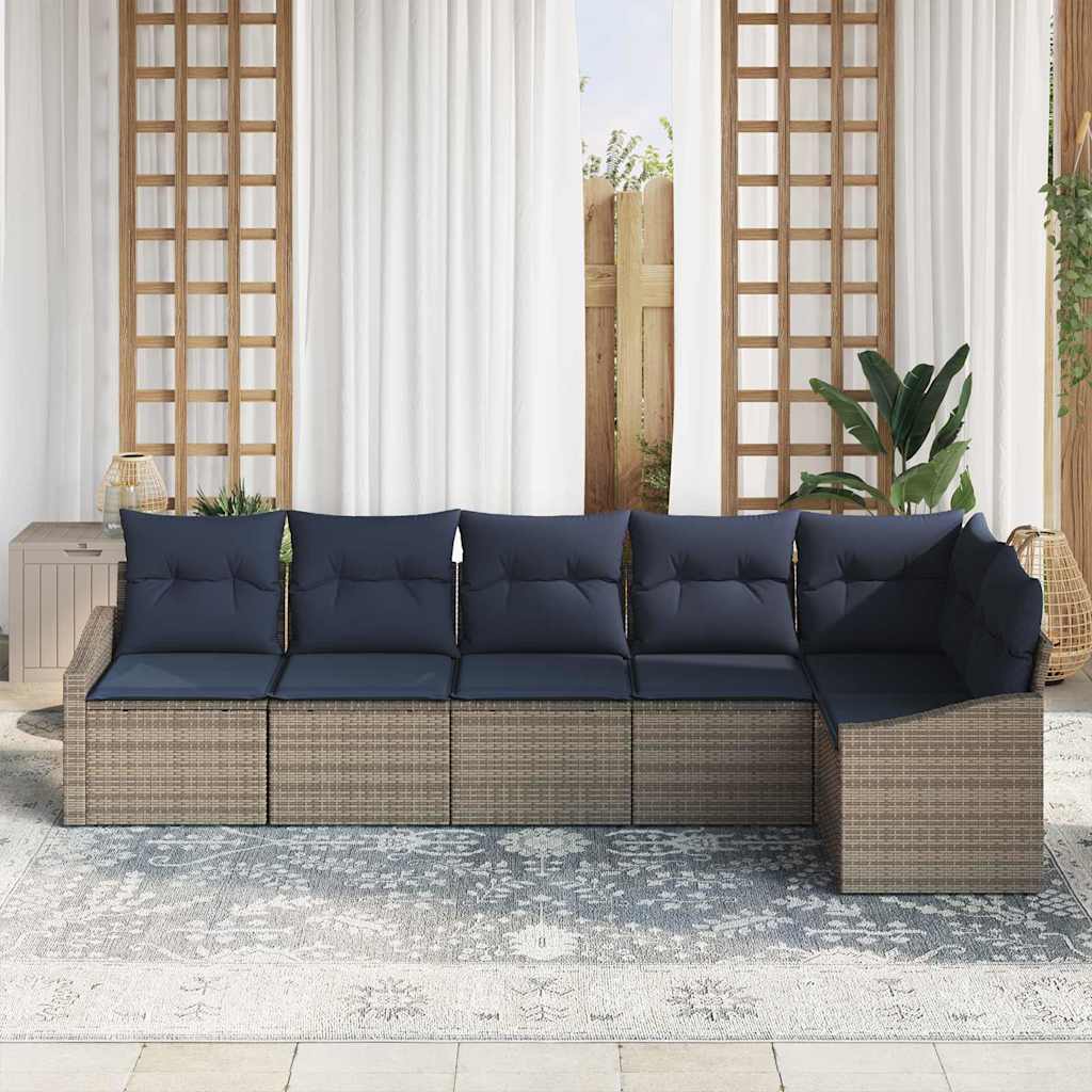 Set Divano da Giardino 6 pcs Grigio e Blu Navy polyrattan | homemem39
