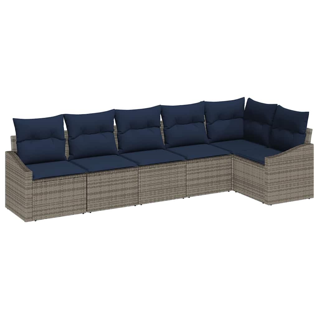 Set Divano da Giardino 6 pcs Grigio e Blu Navy polyrattan | homemem39