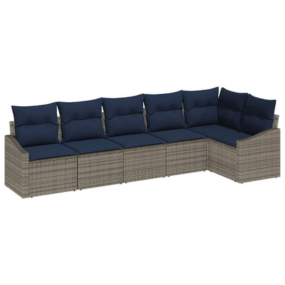 Set Divano da Giardino 6 pcs Grigio e Blu Navy polyrattan | homemem39
