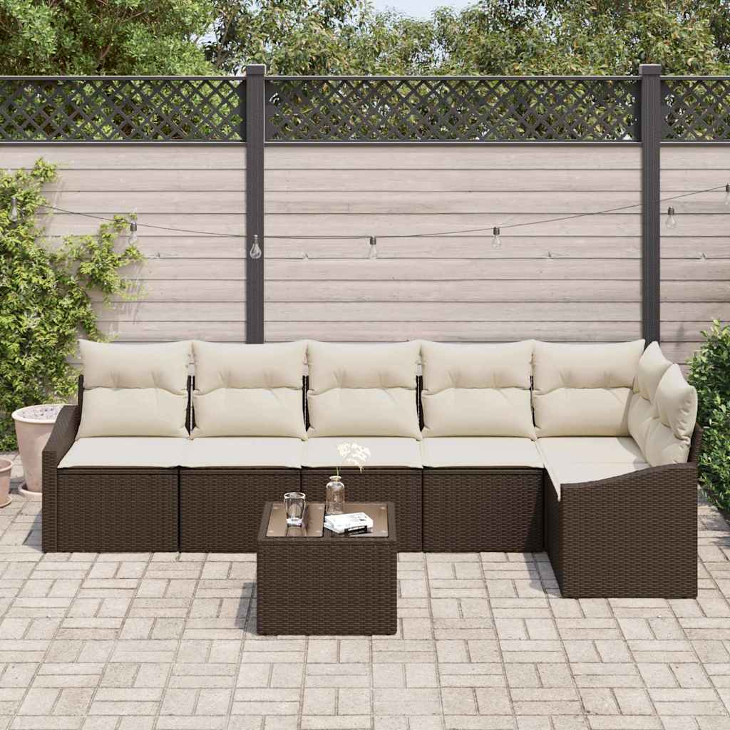 Set Divano da Giardino 7 pcs Marrone e Crema polyrattan | homemem39