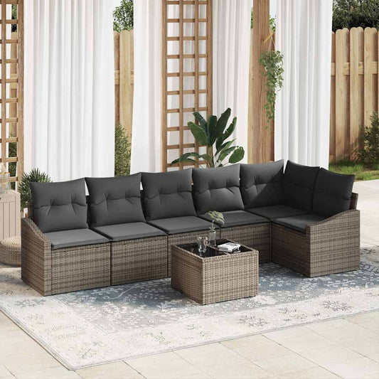 Set Divano da Giardino 7 pcs Grigio chiaro polyrattan