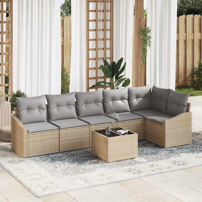 Set Divano da Giardino 7 pz Beige e Grigio Chiaro polyrattan