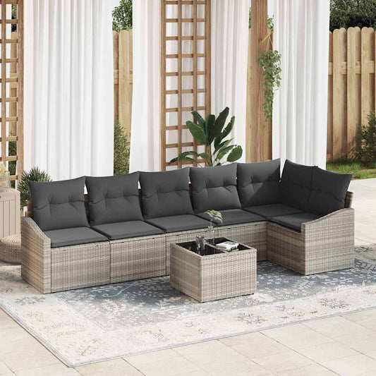 Set Divano da Giardino 7 pcs Grigio chiaro polyrattan