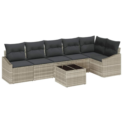 Set Divano da Giardino 7 pz Grigio chiaro polyrattan