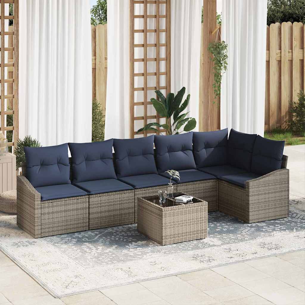 Set Divano da Giardino 7 pcs Grigio e Blu Navy polyrattan | homemem39