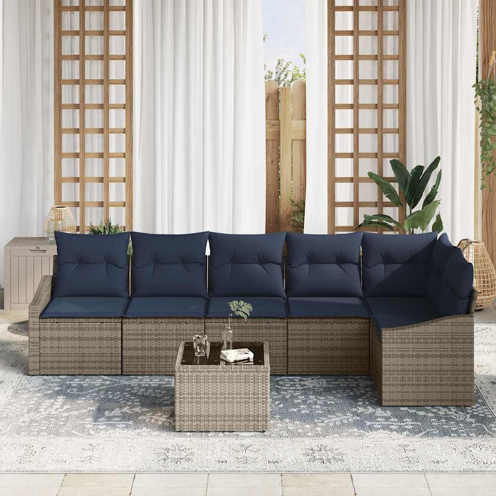 Set Divano da Giardino 7 pcs Grigio e Blu Navy polyrattan | homemem39