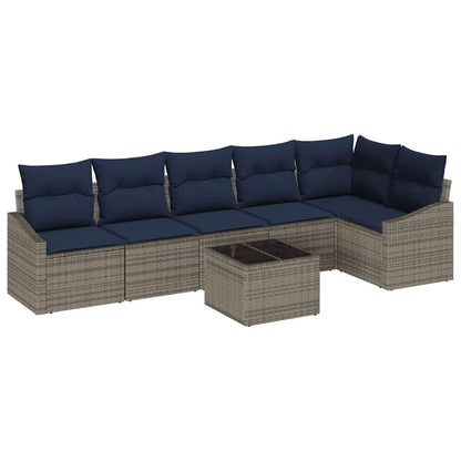 Set Divano da Giardino 7 pcs Grigio e Blu Navy polyrattan | homemem39