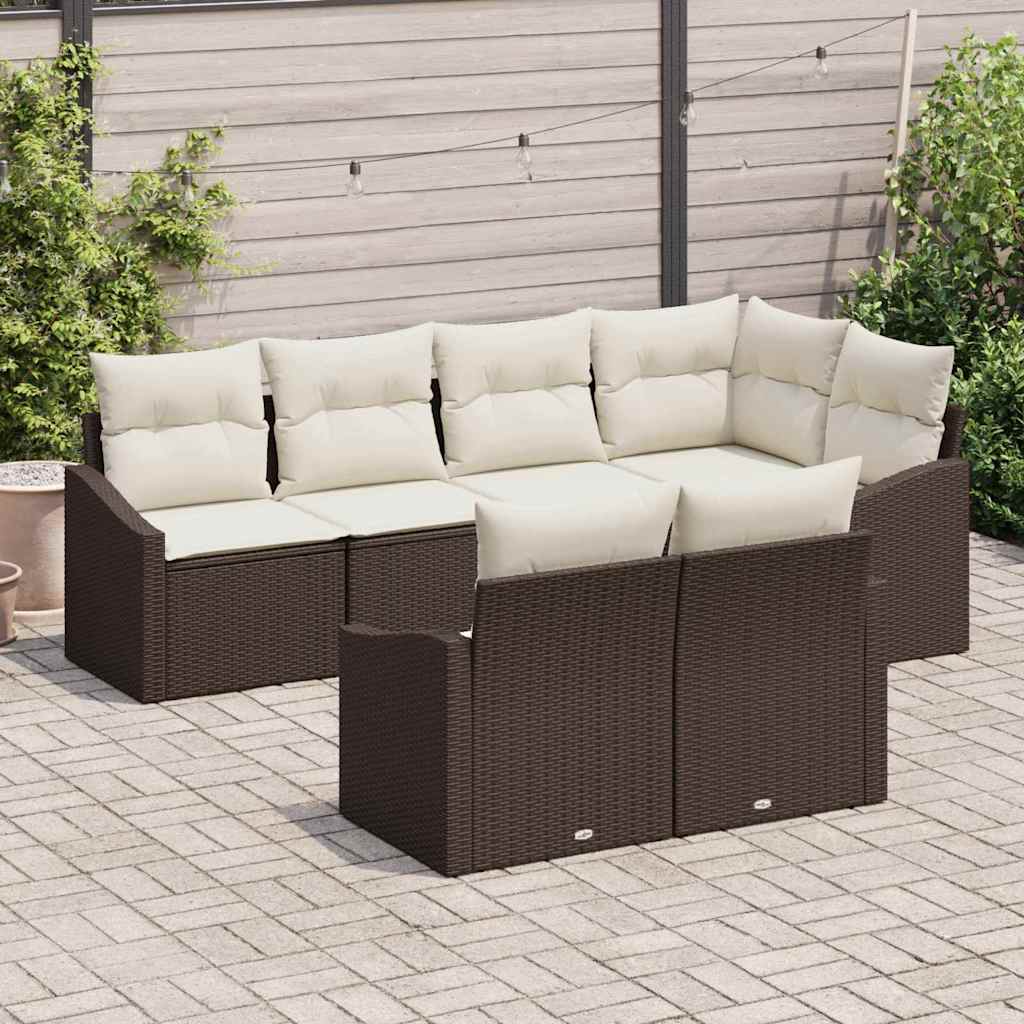 Set Divano da Giardino 7 pcs Marrone e bianco polyrattan | homemem39
