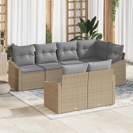 Set Divano da Giardino 7 pcs Beige e Grigio Chiaro polyrattan