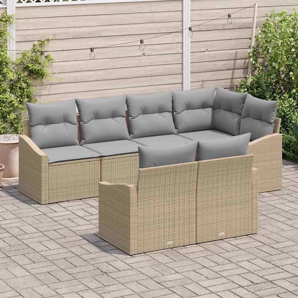 Set Divano da Giardino 7 pz Beige e Grigio Chiaro polyrattan