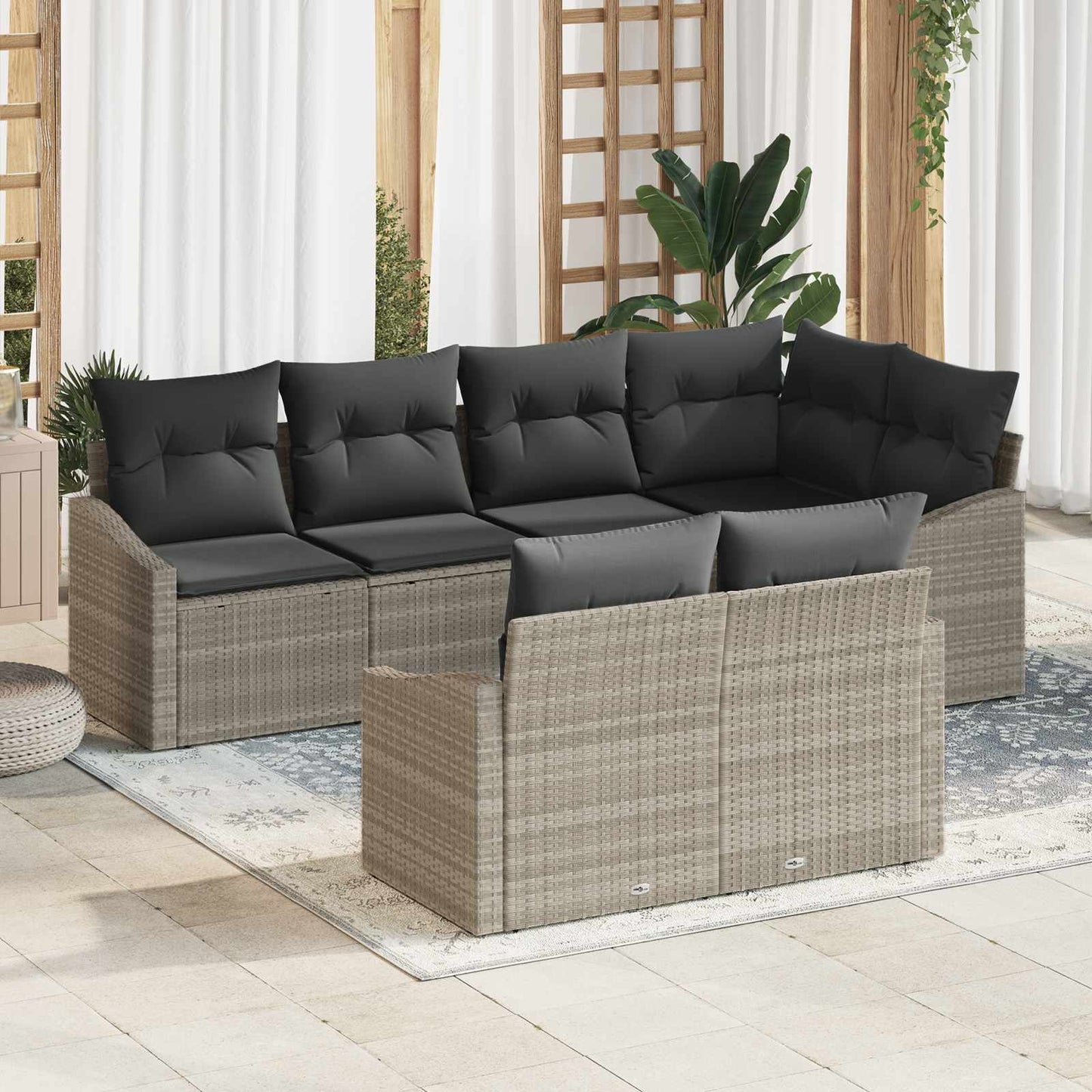 Set Divano da Giardino 7 pz Grigio chiaro polyrattan