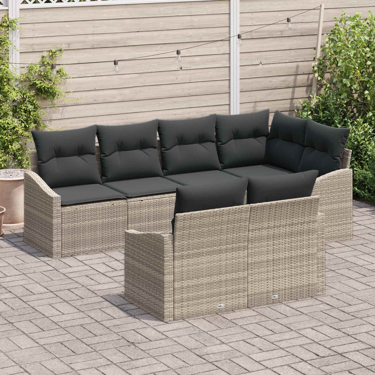 Set Divano da Giardino 7 pz Grigio chiaro polyrattan