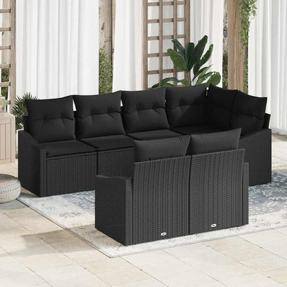 Set Divano da Giardino 7 pz Nero polyrattan