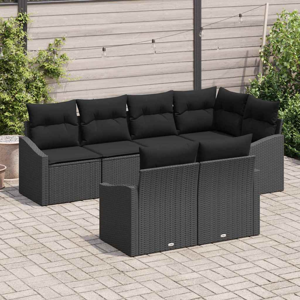 Set Divano da Giardino 7 pz Nero polyrattan