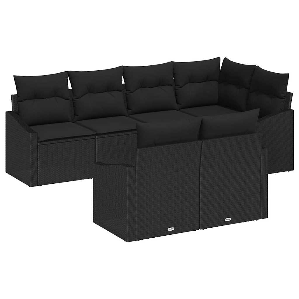 Set Divano da Giardino 7 pz Nero polyrattan