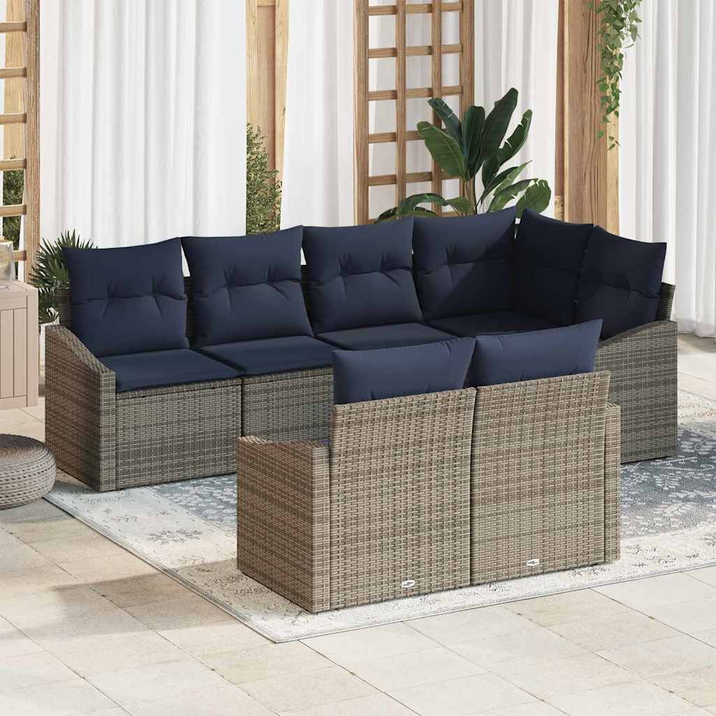 Set Divano da Giardino 7 pcs Grigio e Blu Navy polyrattan | homemem39