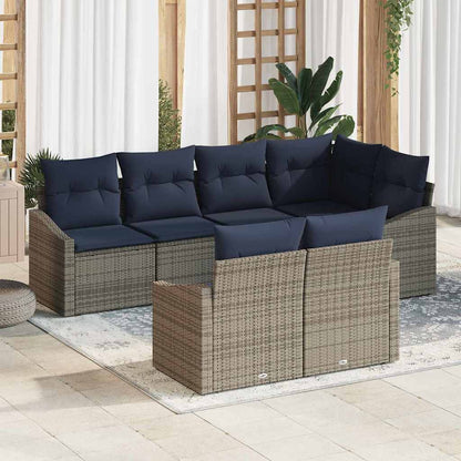 Set Divano da Giardino 7 pcs Grigio e Blu Navy polyrattan | homemem39