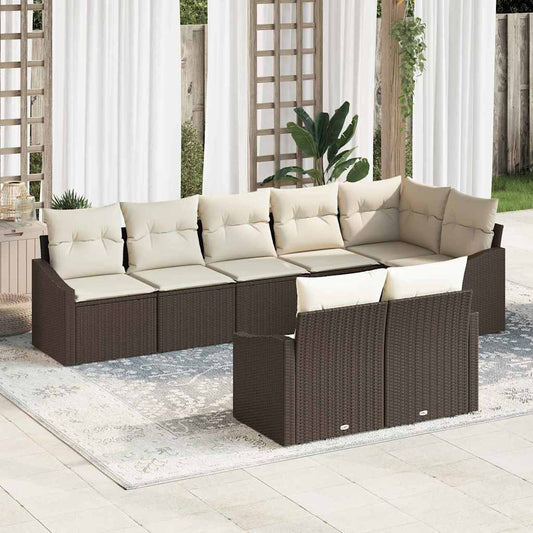 Set Divano da Giardino 8 pcs Marrone e bianco polyrattan