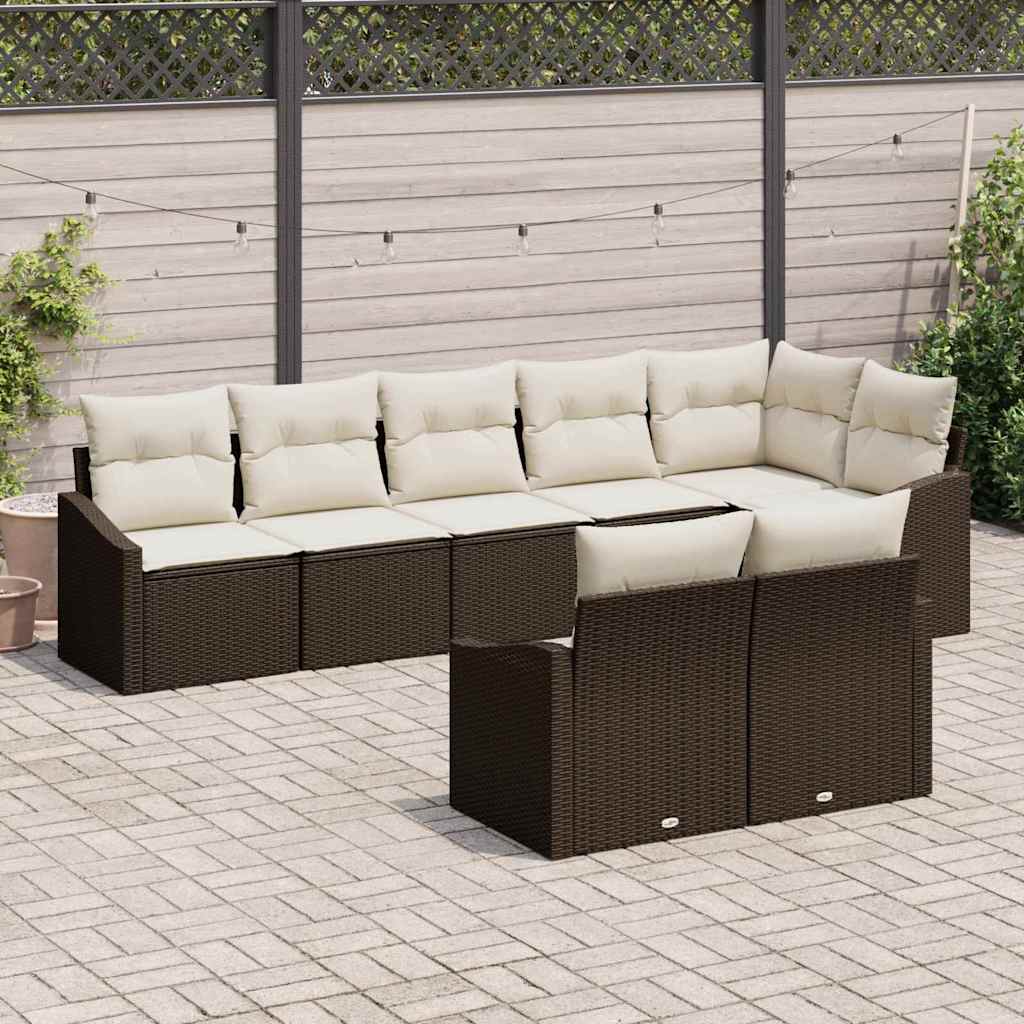 Set Divano da Giardino 8 pcs Marrone e bianco polyrattan | homemem39