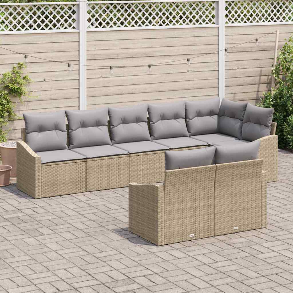 Set Divano da Giardino 8 pcs Beige e Grigio Chiaro polyrattan | homemem39