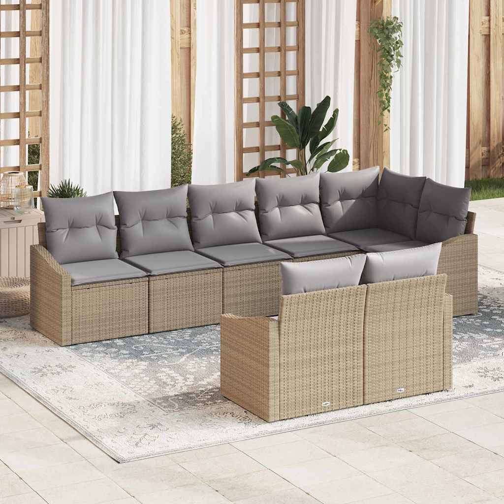Set Divano da Giardino 8 pcs Beige e Grigio Chiaro polyrattan | homemem39