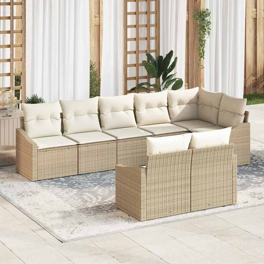 Set Divano da Giardino 8 pcs Beige e Bianco polyrattan