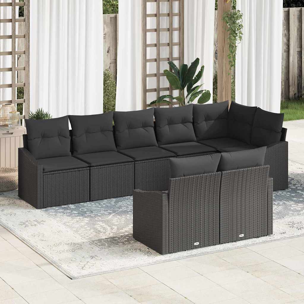 Set Divano da Giardino 8 pz Nero polyrattan