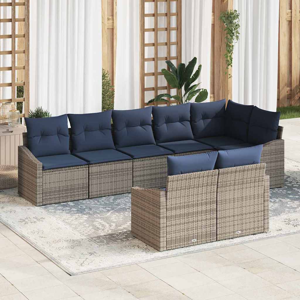 Set Divano da Giardino 8 pcs Grigio e Blu Navy polyrattan | homemem39