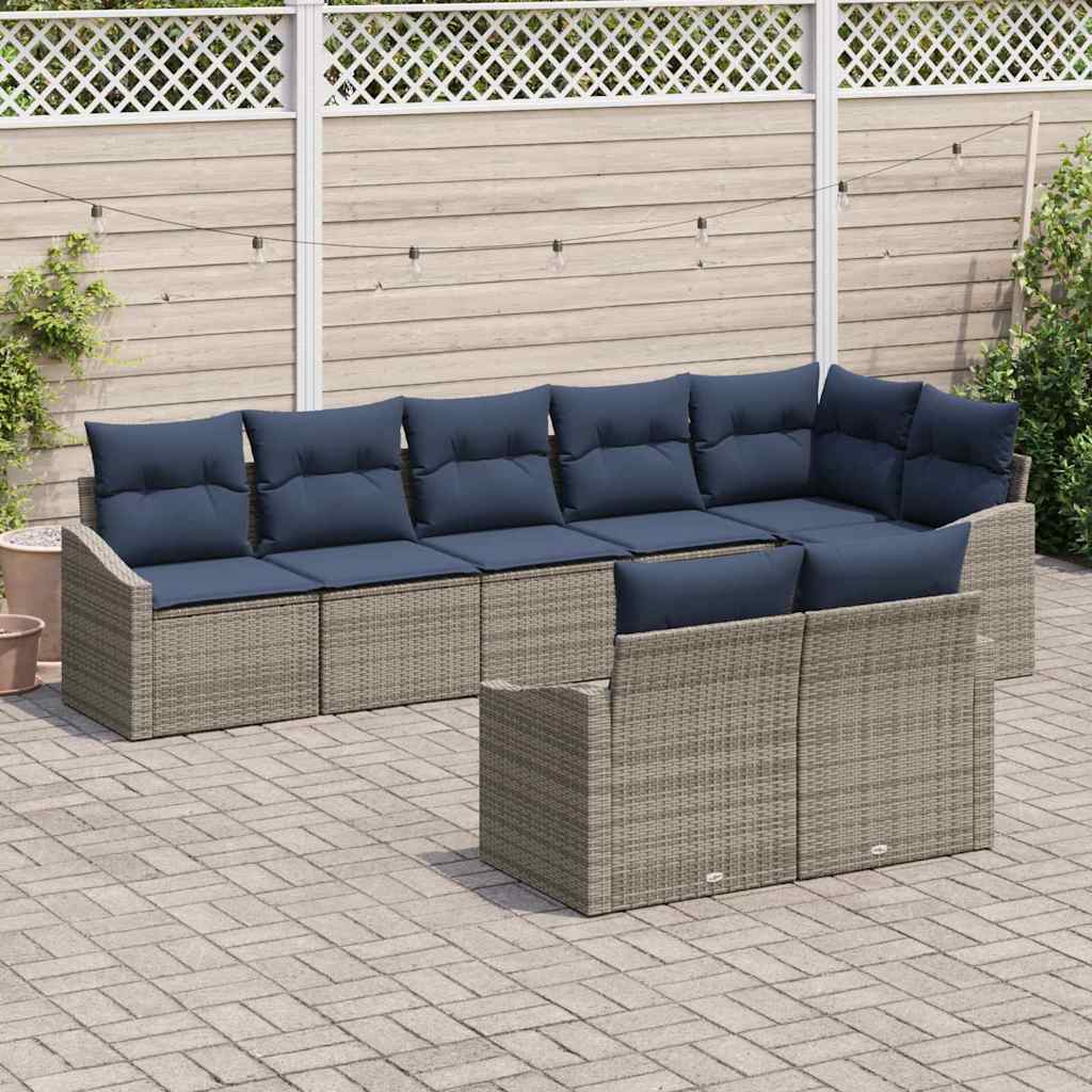 Set Divano da Giardino 8 pcs Grigio e Blu Navy polyrattan | homemem39